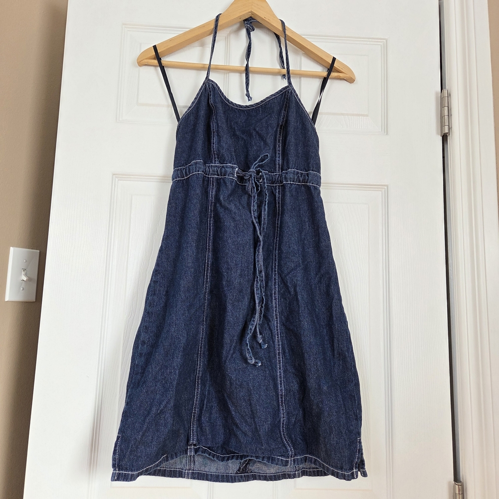 Bluenotes Dark Blue Denim Halter Midi Dress